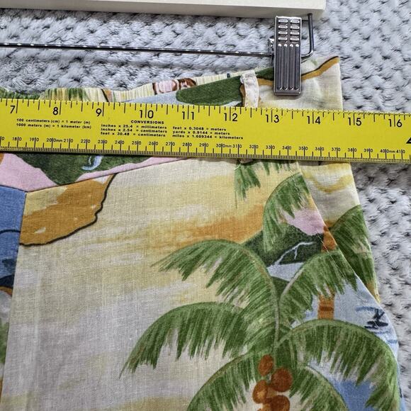 Rachel Zoe Pants S Yellow Linen Tropical Novelty Print PullOn High Rise Wide Leg - Picture 9 of 15